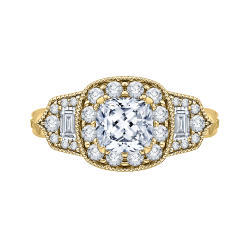14K Yellow Gold Cushion Diamond Halo Vintage Engagement Ring (Semi-Mount)
