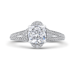 Cushion Diamond Cathedral Style Engagement Ring In 14K White Gold (Semi-Mount)