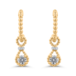 14K Two Tone Gold Diamond Perline Beaded Drop Earrings