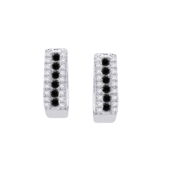 Black and White Diamond Huggie Earrings in 10K White Gold (1/2 cttw)