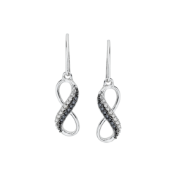 Black and White Diamond Infinity Dangle Earrings in Sterling Silver (1/10 cttw)
