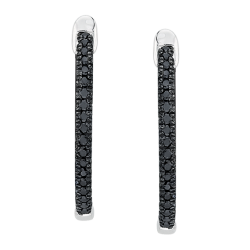 Black and White Diamond "In and Out" Hoop Earrings in 10K White Gold ( 1/3 cttw)
