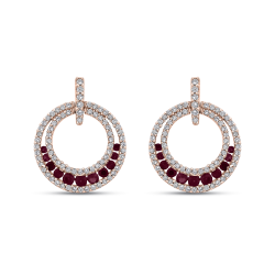 10K Rose Gold 1/2 Ct Diamond with 5/8 Ct Ruby Fashion Earrings