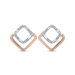 10K Two Tone Gold .07 ct Round Diamond Square Shape Fashion Stud Earrings