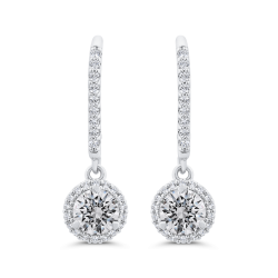14K White Gold Pronge Set Diamond with Leverback Earrings
