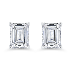 14K White Gold Emerald Cut Diamond Stud