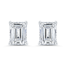 14K White Gold Emerald Cut Diamond Stud
