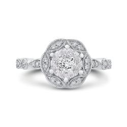 14K White Gold Round Diamond Flower Engagement Ring