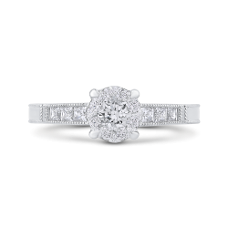 Round & Princess Diamond Engagement Ring In 14K White Gold