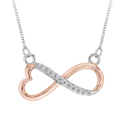 Heart Shaped Infinity Diamond Pendant with Chain in 10K Two Tone Gold (0.05 cttw)