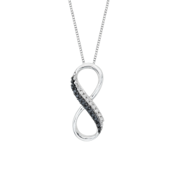 Two Row Infinity Black and White Diamond Pendant with Chain in Sterling Silver (0.07cttw)