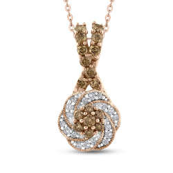 10K Rose Gold 3/8 Ct Brown and White Diamond Fashion Pendant with Chain