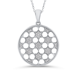 10K White Gold 1/4 Ct Diamond Circle Pendant with Chain