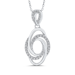 10K White Gold 1/5 ct Round White Diamond Swirl Fashion Pendant with Chain