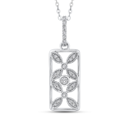 10K White Gold 1/5 ct Diamond Flower Design Fashion Pendant with Chain