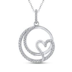 10K White Gold 1/4 ct Round Diamond Heart Fashion Pendant with Chain