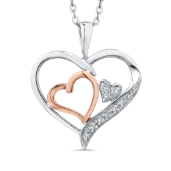 10K White & Rose Gold .03 Ct Diamond Heart Pendant with Chain