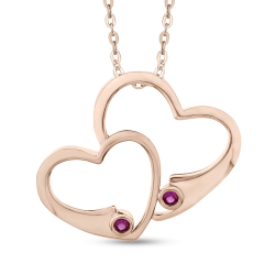 10K Rose Gold .11 Ct Ruby Heart Pendant with Chain