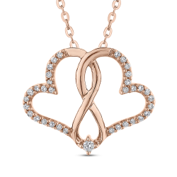 0.14 ct Round Diamond Interlocked Double Heart Pendant with Chain In 10K Rose Gold