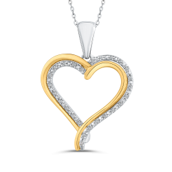 10K Two Tone Gold 1/10 ct White Diamond Heart Pendant with Chain