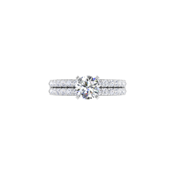 14K White Gold Two Row Round Diamond Engagement Ring