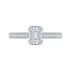 14K White Gold Emerald Cut Diamond Cathedral Style Engagement Ring
