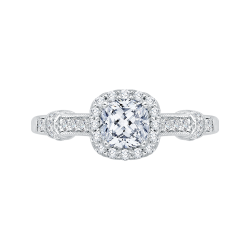 Cushion Cut Halo Diamond Engagement Ring In 14K White Gold