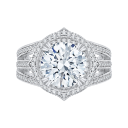 18K White Gold Round Cut Diamond Halo Engagement Ring (Semi-Mount)
