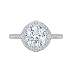 14K Two-Tone Gold Round Cut Double Halo Diamond Engagement Ring (Semi-Mount)
