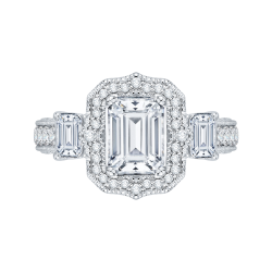 Emerald Cut Diamond Halo Bridal Ring In 18K White Gold (Semi-Mount)