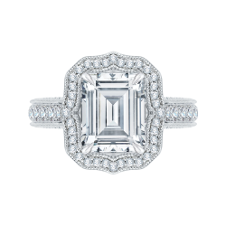 Emerald Cut Diamond Halo Bridal Engagement Ring In 18K White Gold (Semi-Mount)