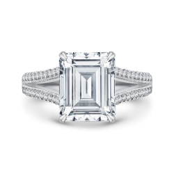 14K White Gold Emerald Cut Diamond Bridal Engagement Ring with Split Shank (Semi-Mount)
