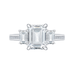 18K White Gold Emerald Diamond Three-Stone Engagement Ring (Semi-Mount)