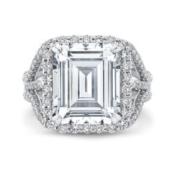 18K White Gold Emerald Cut Diamond Halo Engagement Ring (Semi-Mount)