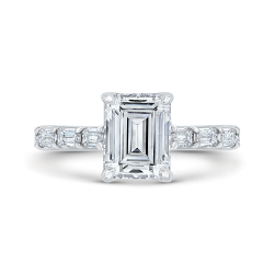 18K White Gold Emerald Cut Diamond Solitaire Plus Engagement Ring (Semi-Mount)