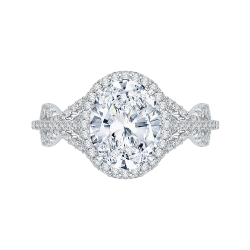 14K White Gold Criss-Cross Shank Oval Diamond Halo Engagement Ring (Semi-Mount)