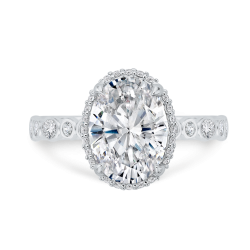 18K White Gold Oval Cut Diamond Halo Engagement Ring (Semi-Mount)