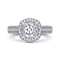 18K White Gold Cushion Cut Diamond Halo Engagement Ring (Semi-Mount)