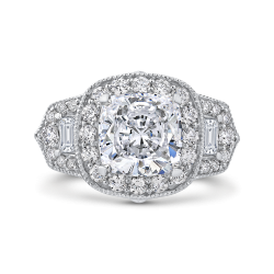 18K White Gold Cushion Diamond Halo Engagement Ring (Semi-Mount)