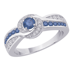 Bypass Style Blue and White Diamond Ring in 10K White Gold (2/3 cttw)