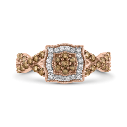 10K Rose Gold 7/8 Ct Brown and White Diamond Fashion Ring