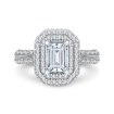 14K White Gold Split Shank Emerald Diamond Double Halo Engagement Ring (Semi-Mount)