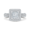 14K White Gold Princess Cut Diamond Double Halo Engagement Ring (Semi-Mount)