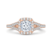 14K Rose Gold Cushion Cut Diamond Halo Engagement Ring with Split Shank (Semi-Mount)
