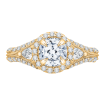 14K Yellow Gold Cushion Diamond Halo Engagement Ring with Split Shank (Semi-Mount)