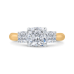 14K Two-Tone Gold Cushion Cut Diamond Three-Stone Plus Engagement Ring with Round Shank (Semi-Mount)