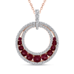 10K Rose Gold 1/3 Ct Diamond with 1 Ct Ruby Circle Pendant with Chain