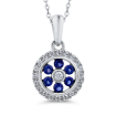 10K White Gold Round .14 ct Diamond & .12 ct Blue Sapphire Fashion Pendant with Chain
