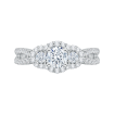 14K White Gold Round Cut Diamond Three-Stone Halo Engagement Ring