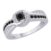 Bypass Style Black and White Diamond Ring in 10K White Gold (2/3 cttw)